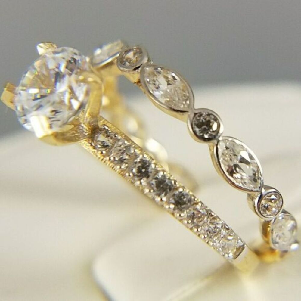 14k Yellow Gold Engagement Ring & Wedding Band